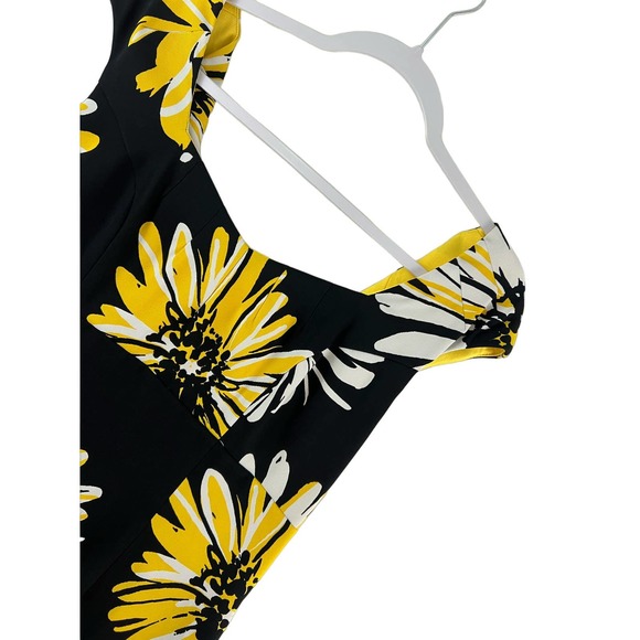Jessica Howard Sleeveless Dress Size 8 Black Yellow Floral Print Back Zipper - Picture 2 of 8